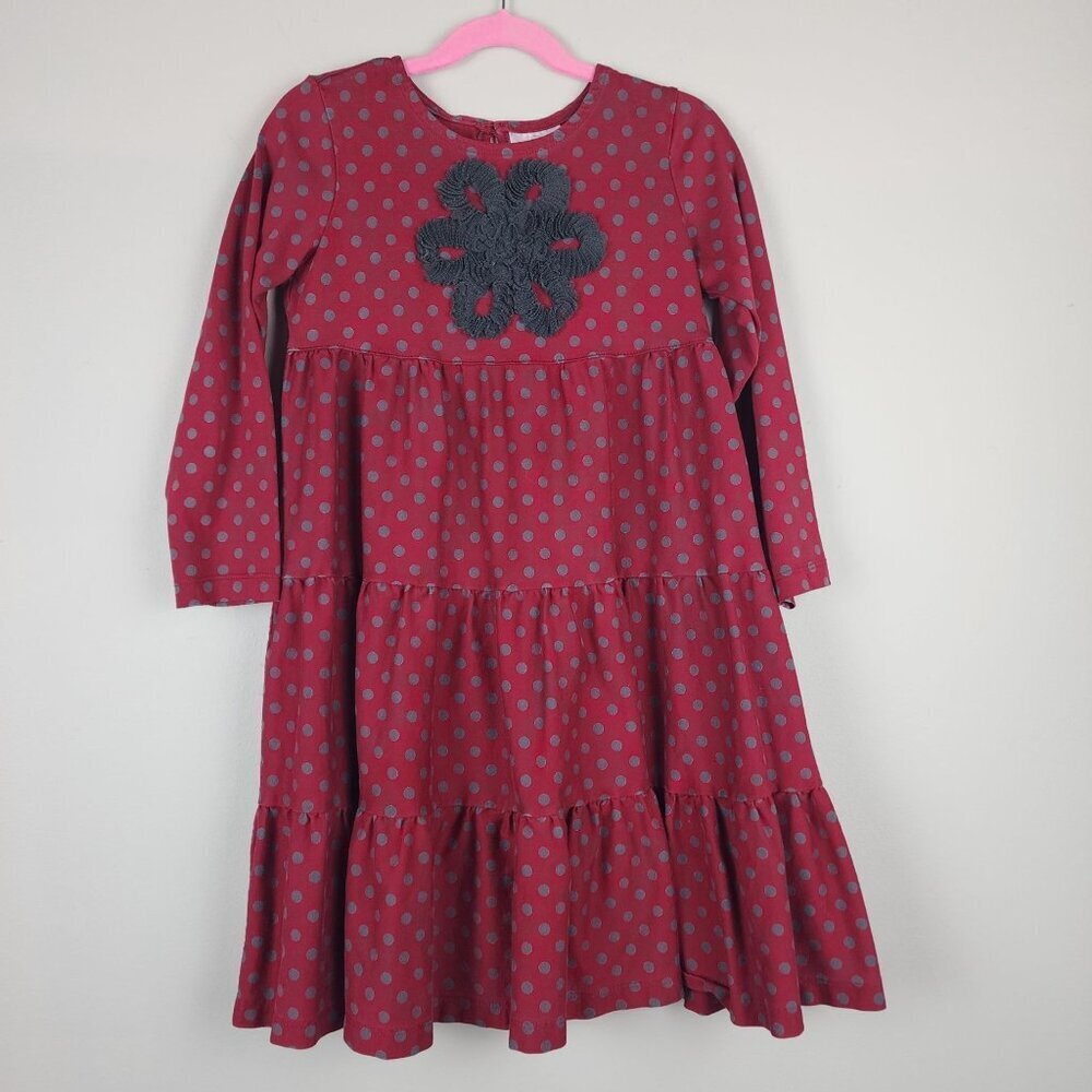 Hanna Andersson tiered dress sz 120 / 6-7 Long sleeve polka dot burgundy